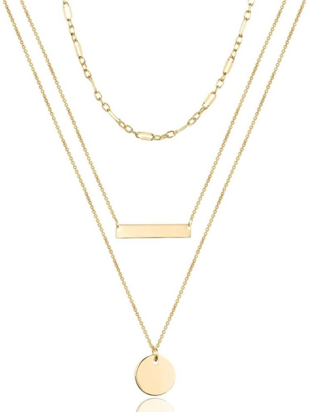 Dainty Layered Choker Necklace, Handmade Y Pendant & Bar Disc, Adjustable for